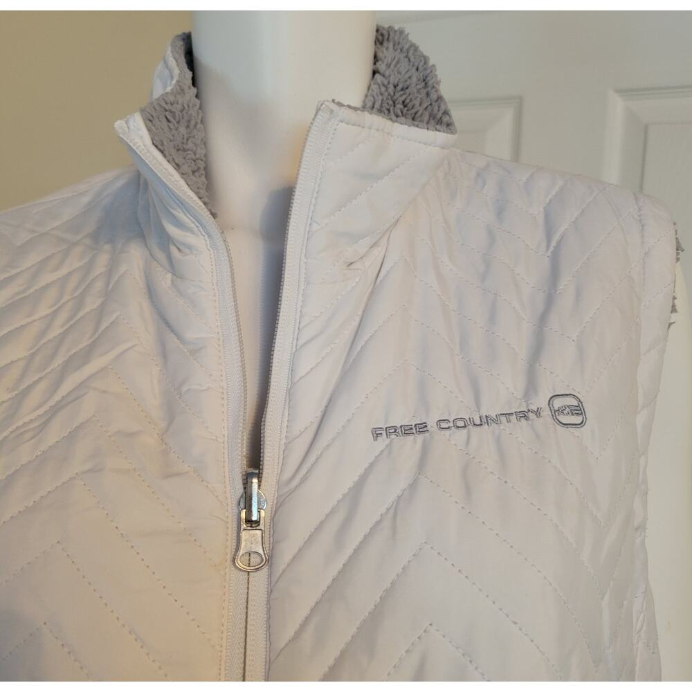 Free Country Reversible Quilted Puffer Vest White Gray Sherpa Lined Women Sze XL - Picture 2 of 9